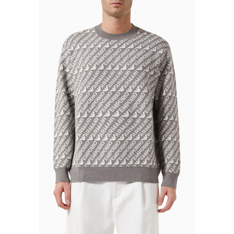 Emporio Armani - Logo Sweater in Jacquard Knit Grey