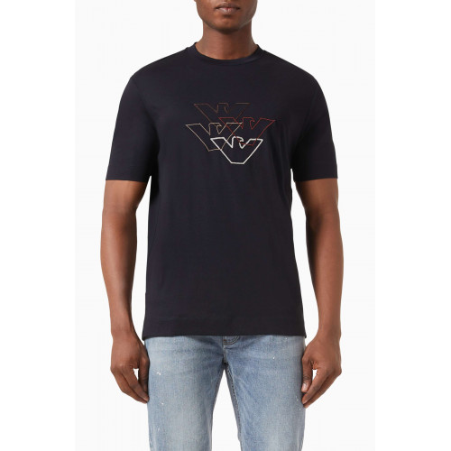 Emporio Armani - Eagle Logo-embroidered T-shirt in Jersey Blue