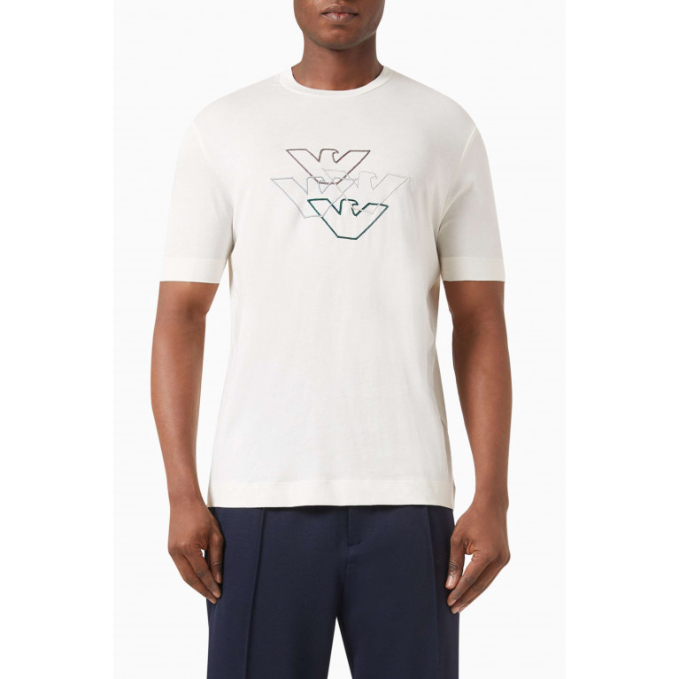 Emporio Armani - Eagle Logo-embroidered T-shirt in Jersey Neutral