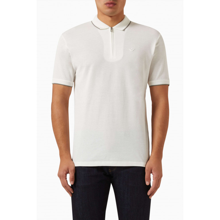 Emporio Armani - Eagle Logo Embroidered Polo Shirt in Cotton White