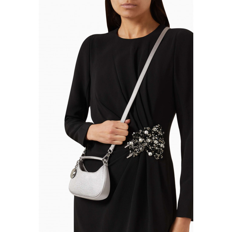 Emporio Armani - XSmall Crystal-embellished Bag in Satin Silver