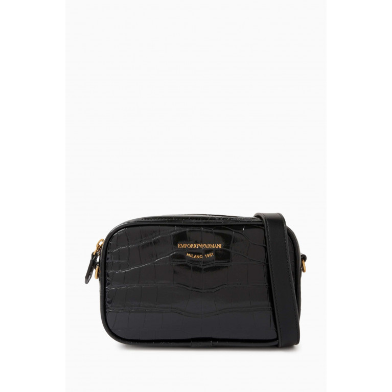Emporio Armani - Mini Camera Bag in Crocodile-embossed Eco Leather Black