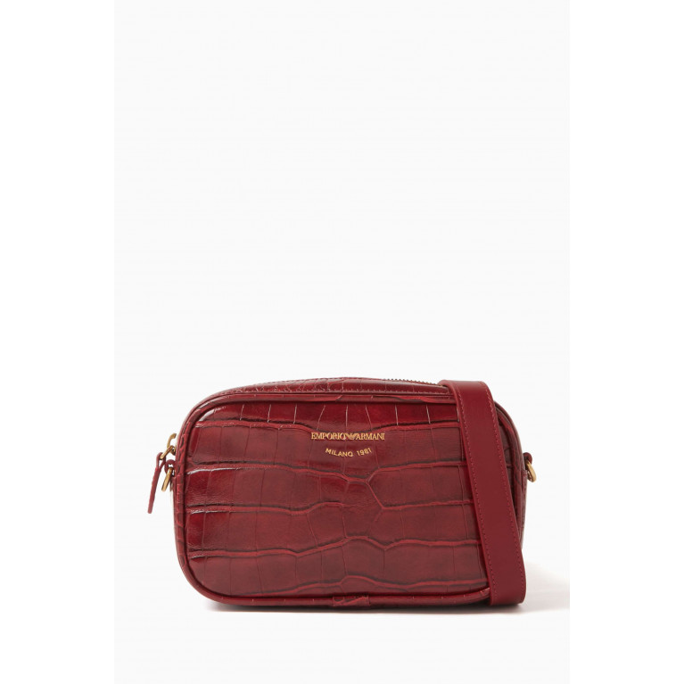 Emporio Armani - Mini Camera Bag in Crocodile-embossed Eco Leather Red