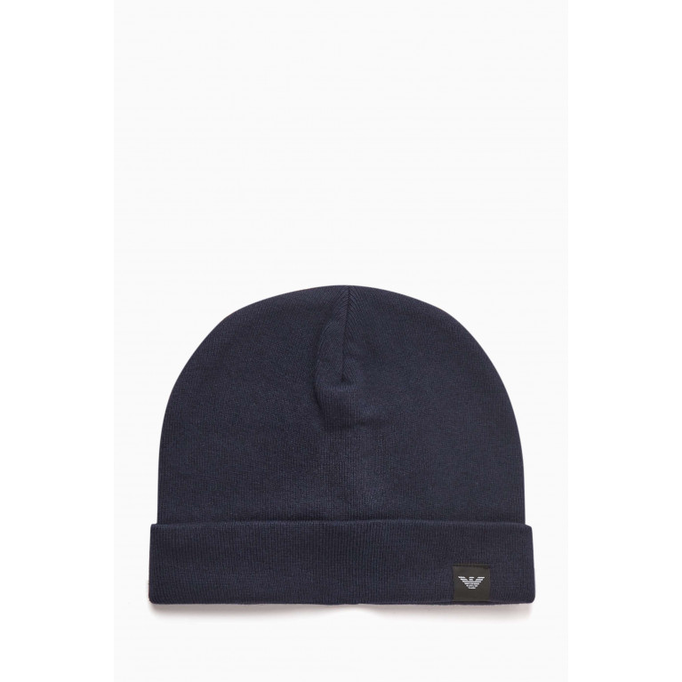 Emporio Armani - Ribbed Beanie Hat in Wool-blend Blue