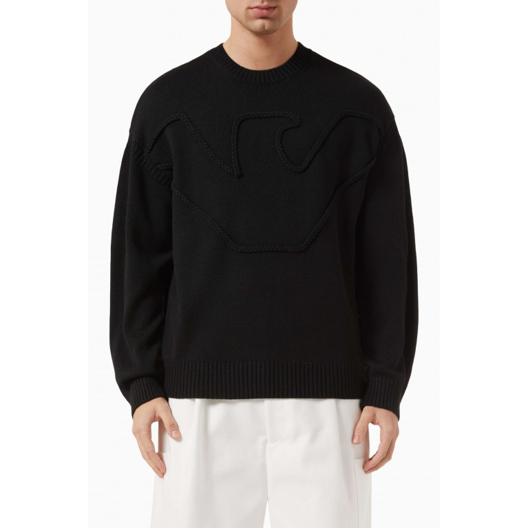 Emporio Armani - Embroidered Logo Sweater in Knitted Cotton