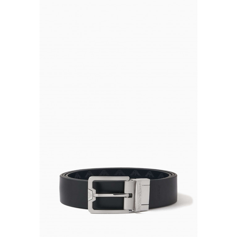 Emporio Armani - Logo Buckle Reversible Belt in Leather Blue
