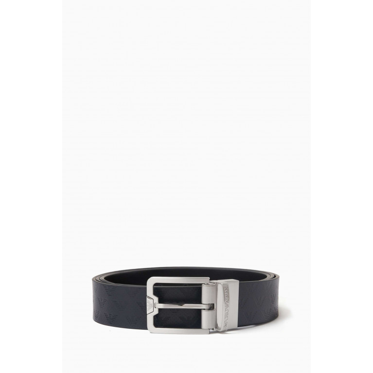 Emporio Armani - Logo Buckle Reversible Belt in Leather Blue