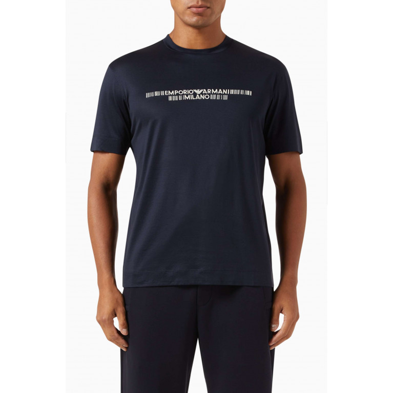 Emporio Armani - Logo T-shirt in Cotton Jersey Blue
