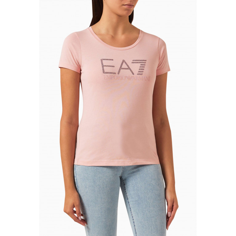 Emporio Armani - Logo Embellished T-shirt in Cotton-jersey Pink