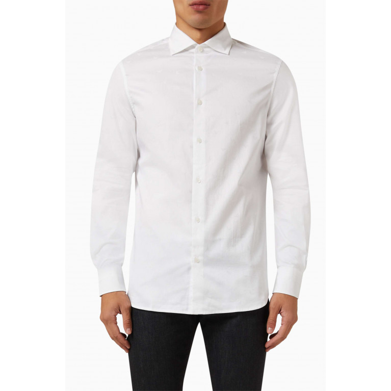 Emporio Armani - All-over Logo-jacquard Shirt in Cotton White