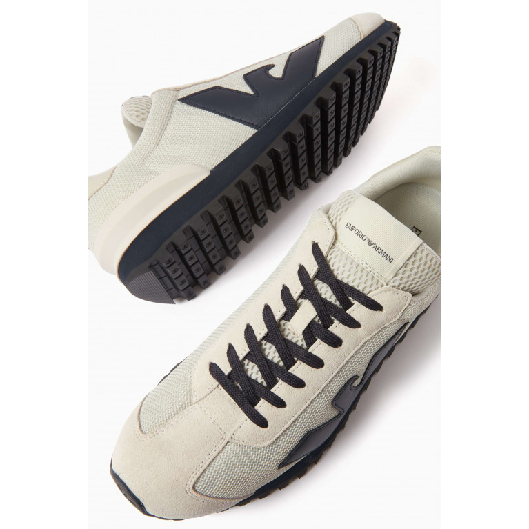 Emporio Armani - EA Eagle Low-top Sneakers in Mesh & Suede White