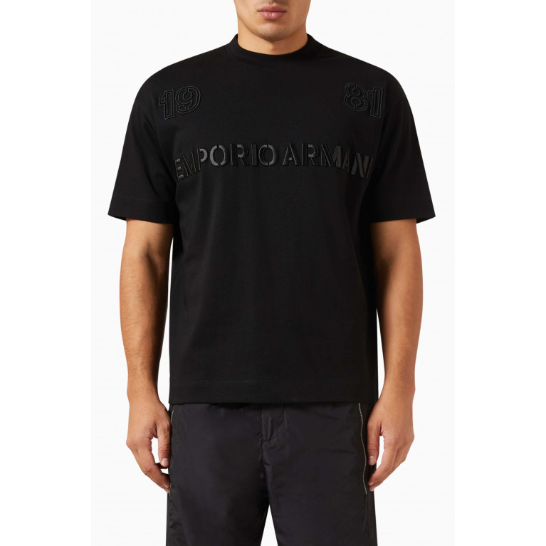 Emporio Armani - Embroidered Logo T-Shirt in Cotton Black
