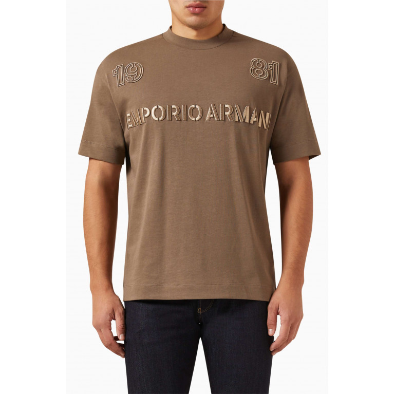 Emporio Armani - Embroidered Logo T-Shirt in Cotton Brown