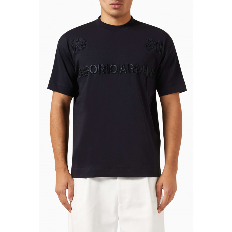 Emporio Armani - Embroidered Logo T-Shirt in Cotton Blue
