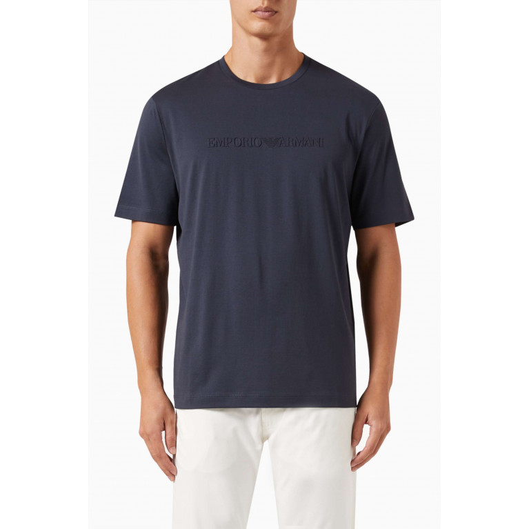 Emporio Armani - Logo T-shirt in Cotton Jersey Blue