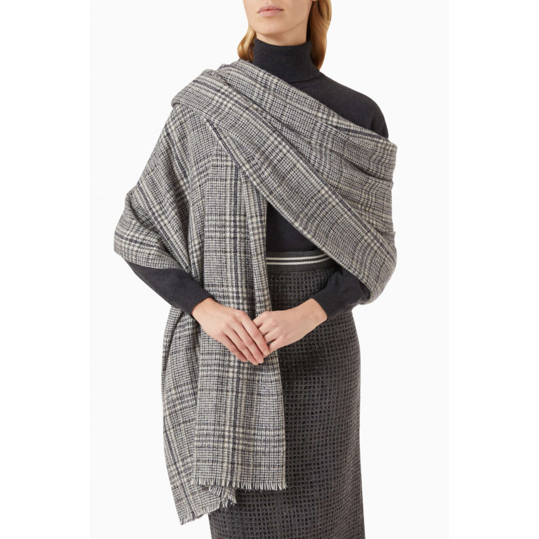 Brunello Cucinelli - Sparkling Prince of Wales Scarf in Cashmere, Virgin Wool & Mohair