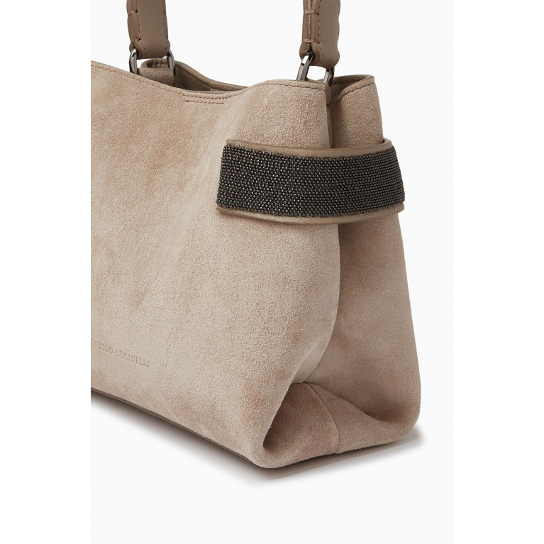 Brunello Cucinelli - Monili-embellished Shoulder Bag in Calfskin Suede