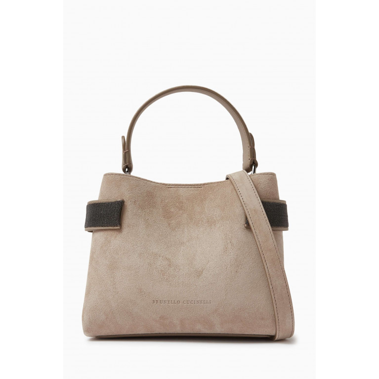 Brunello Cucinelli - Monili-embellished Shoulder Bag in Calfskin Suede