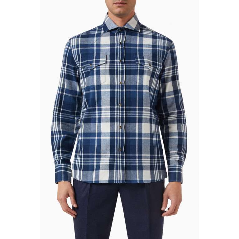 Brunello Cucinelli - Madras Flannel Western Shirt in Cotton