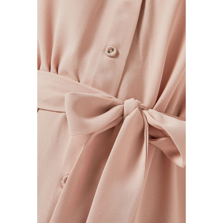 Mimya - Puff-sleeve Belted Dress Pink