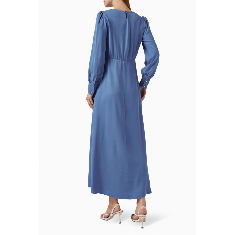Mimya - Puff-sleeve Maxi Dress Blue