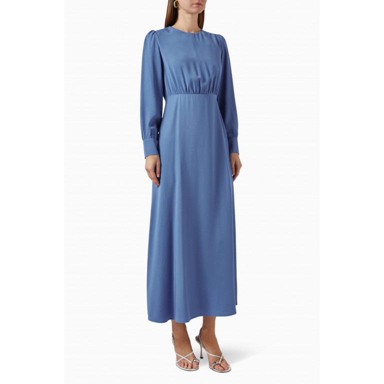 Mimya - Puff-sleeve Maxi Dress Blue