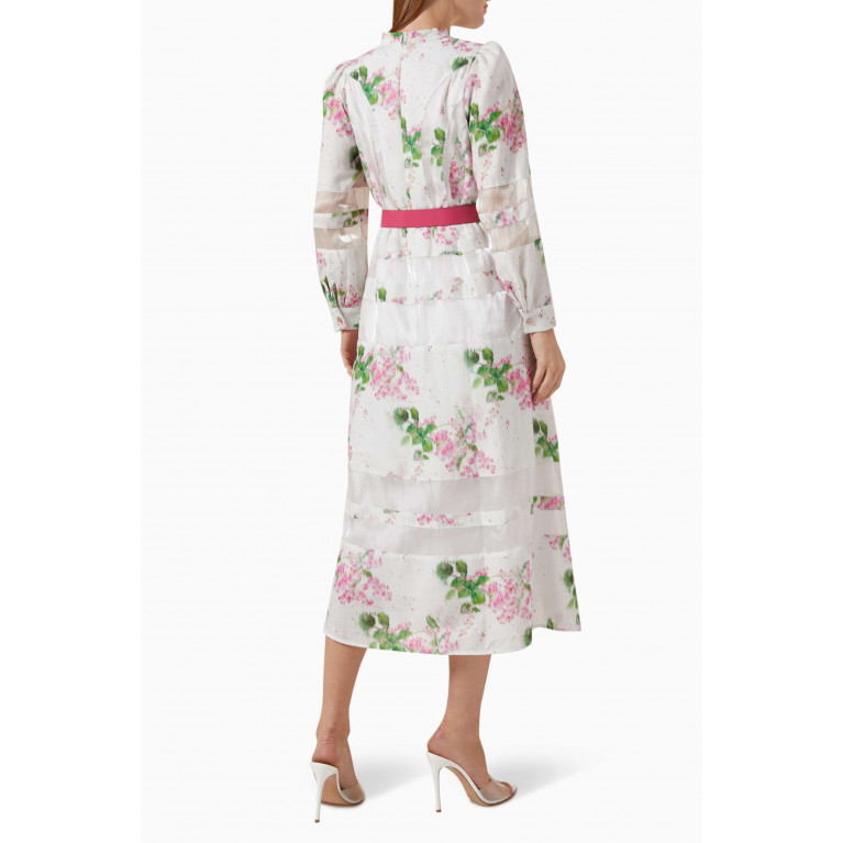 Mimya - Floral-print Belted Dress White