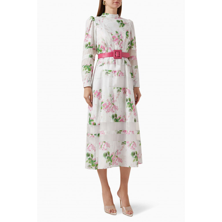 Mimya - Floral-print Belted Dress White