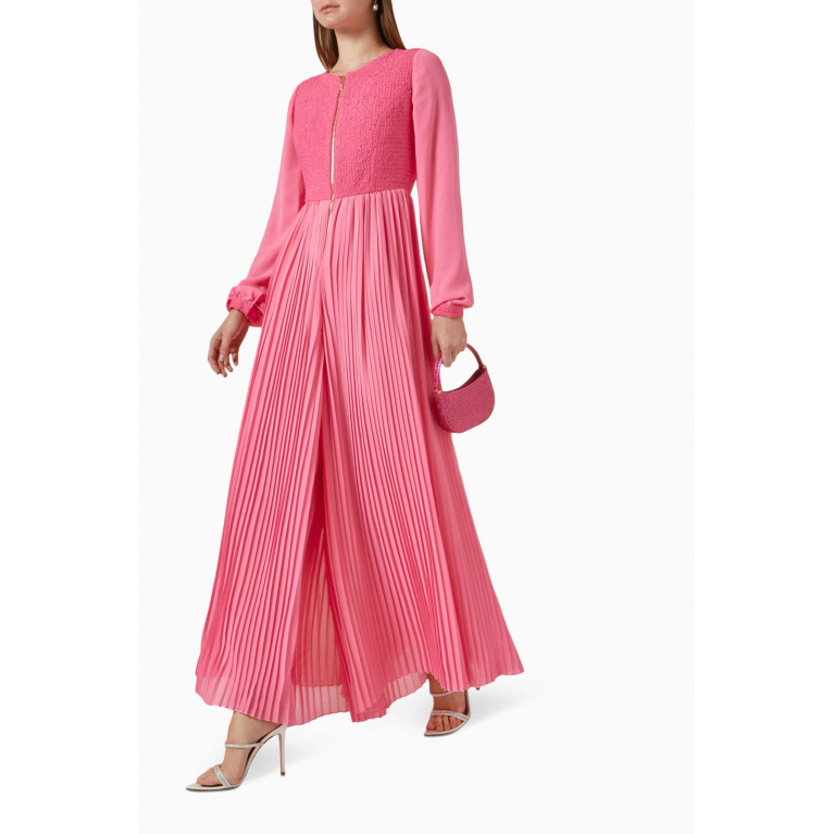 Mimya - Pleated Long-sleeve Jumpsuit Pink