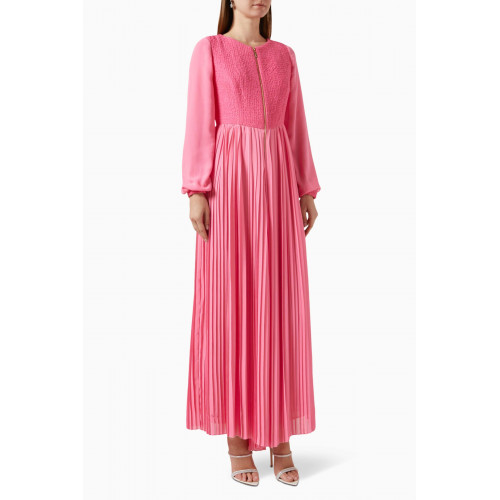 Mimya - Pleated Long-sleeve Jumpsuit Pink