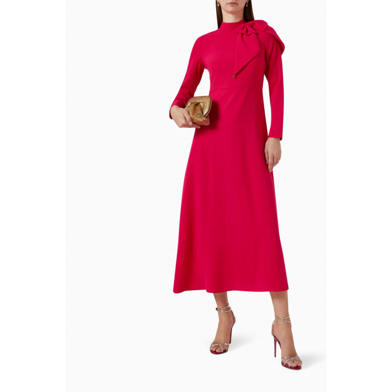 Mimya - Long-sleeve Bow Dress Pink