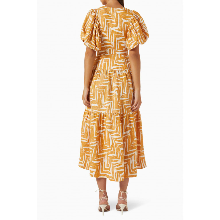 Shona Joy - Imani-print Midi Dress in Linen