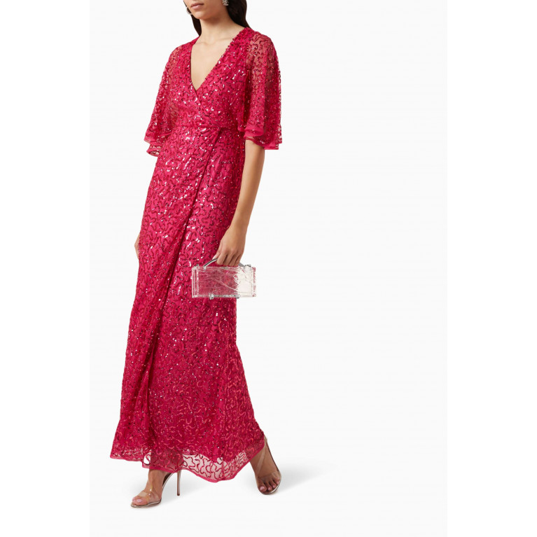 Maya - Embellished Faux-wrap Maxi Dress Pink