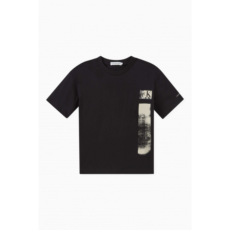 Calvin Klein - Glitched Monogram T-shirt in Organic Cotton Jersey Blend Black