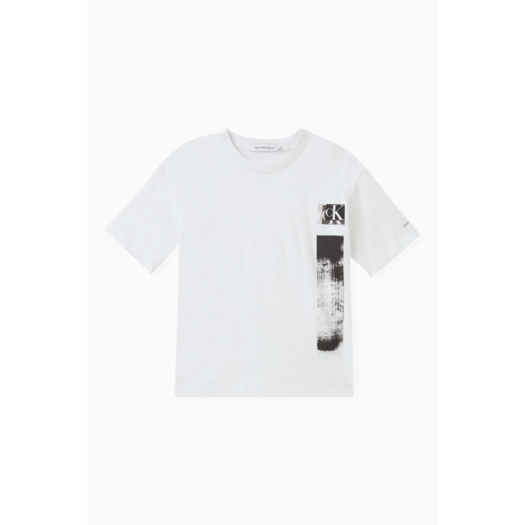 Calvin Klein - Glitched Monogram T-shirt in Organic Cotton Jersey Blend White