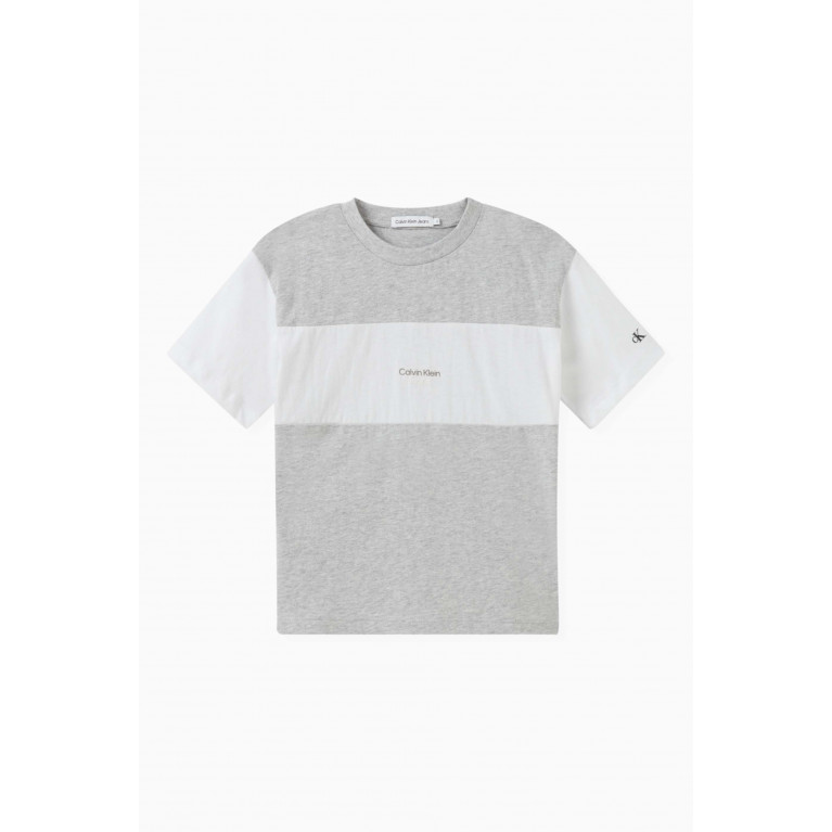 Calvin Klein - Colour-block Logo T-shirt in Organic Cotton Jersey Blend Grey