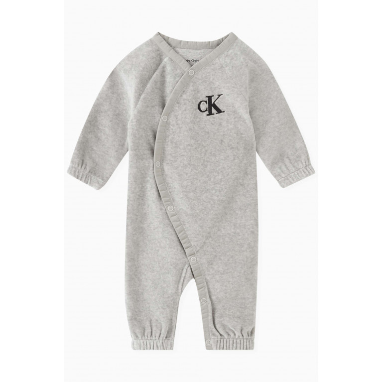 Calvin Klein - Logo-embroidered Wrap-over Sleepsuit in Cotton