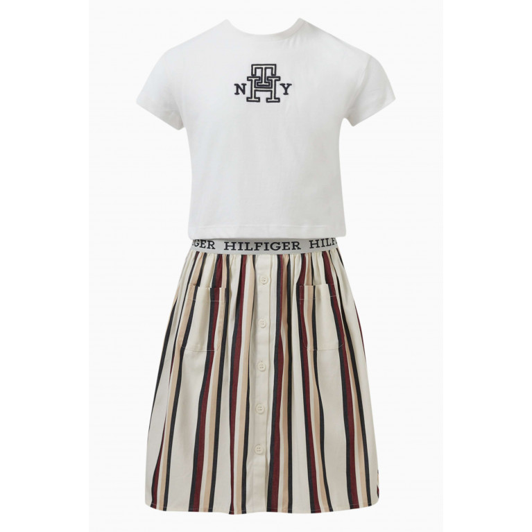 Tommy Hilfiger - Striped Logo-detail Skirt in Cotton