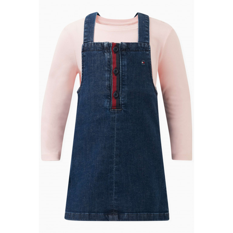 Tommy Hilfiger - Logo-embroidered Dungaree Set in Cotton Pink