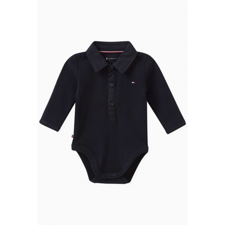 Tommy Hilfiger - Logo-embroidered Polo Bodysuit in Cotton Blue