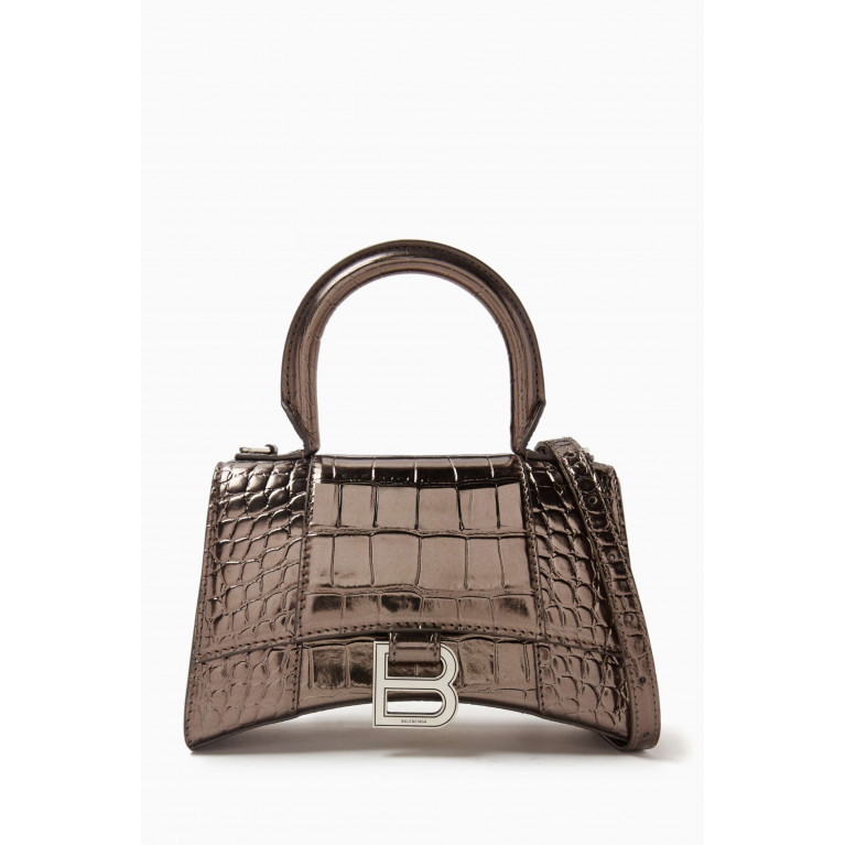Balenciaga - Hourglass XS Top Handle Bag in Metallic Croc-embossed Leather