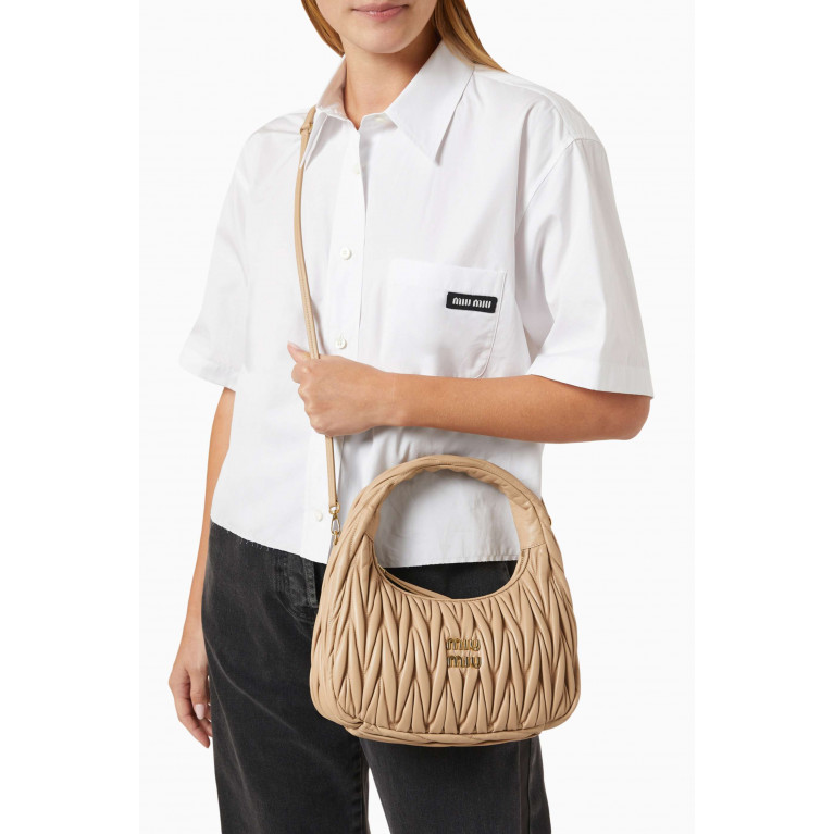 Miu Miu - Medium Wander Hobo Bag in Matelassé Leather Neutral