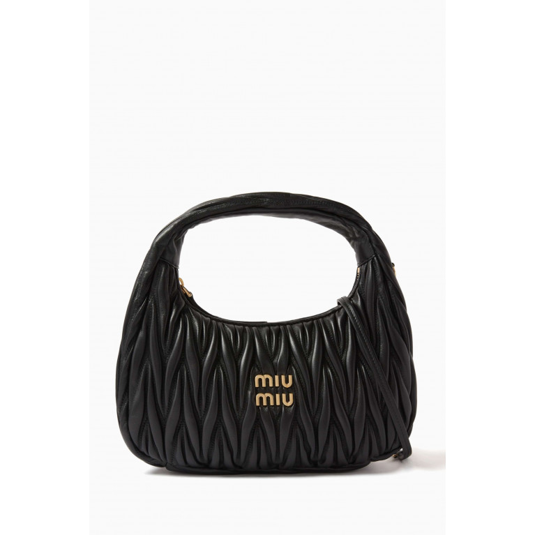 Miu Miu - Medium Wander Hobo Bag in Matelassé Leather Black