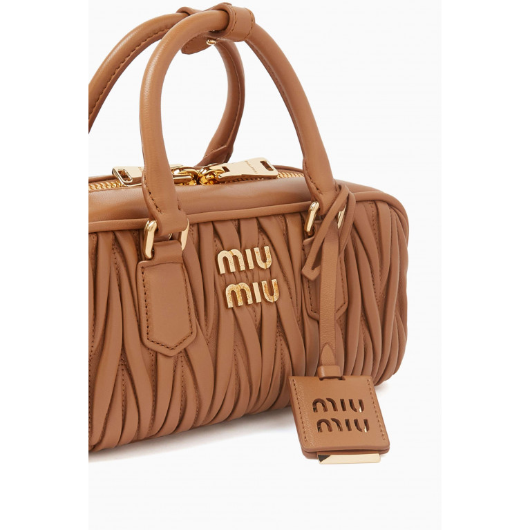 Miu Miu - Small Arcadie Top-handle Bag in Matelassé Nappa Brown