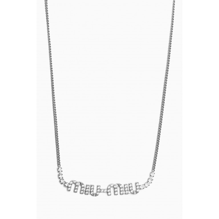 Miu Miu - Crystal-embellished Logo Necklace in Metal