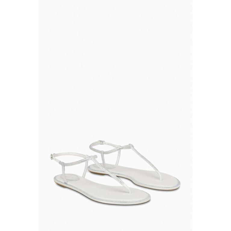 René Caovilla - Diana Flat Thong Sandals in Satin Silver