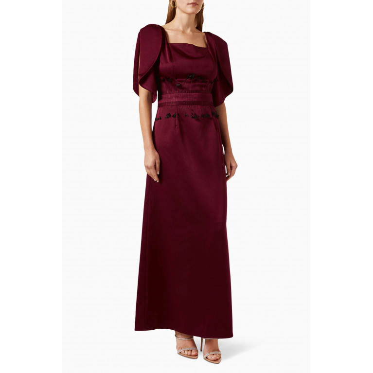 NASS - Belted Maxi Dress in Satin-crêpe Red