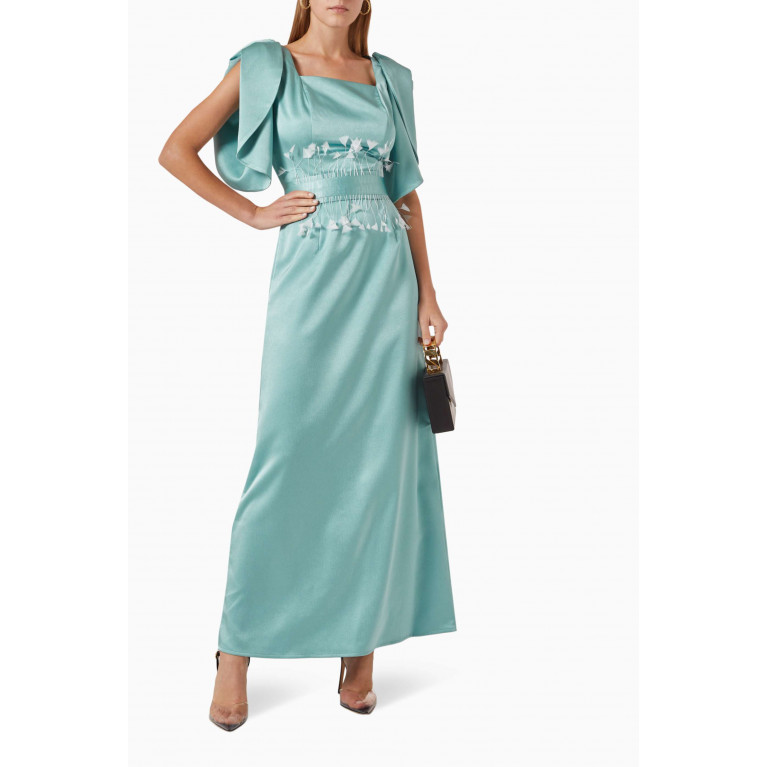 NASS - Belted Maxi Dress in Satin-crêpe Blue