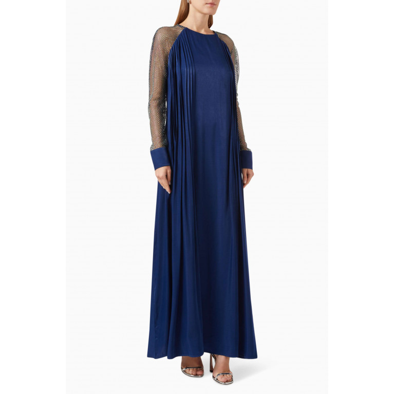 NASS - Embellished Mesh-sleeve Maxi Dress Blue