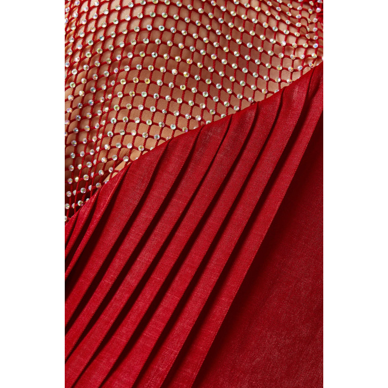NASS - Embellished Mesh-sleeve Maxi Dress Red